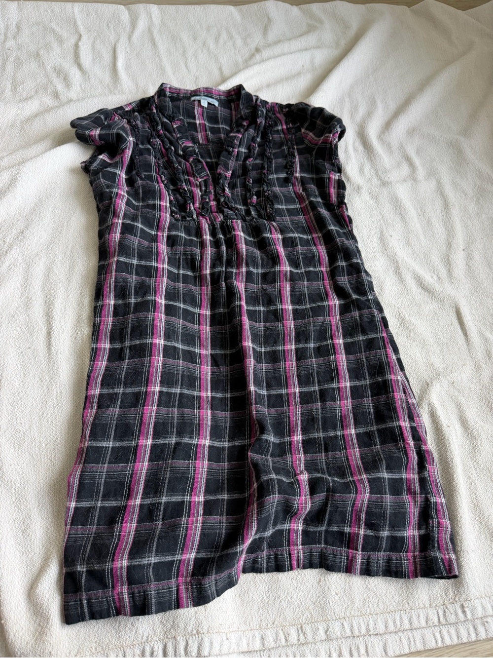 Charlotte Russe Black and Pink Plaid Ruffled V-Neck Dress